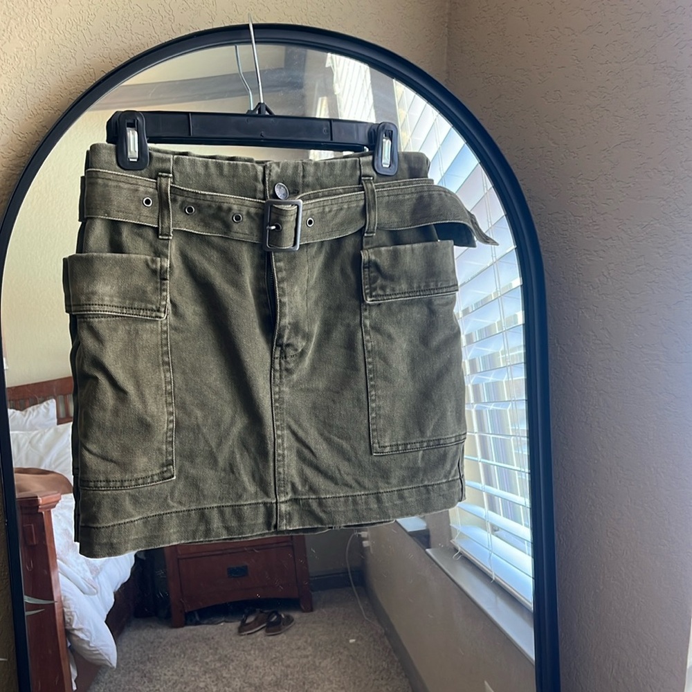 Denim army green mini skirt